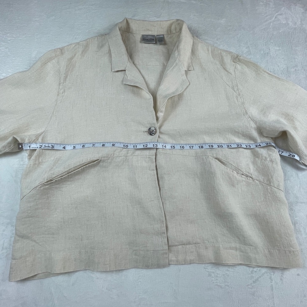 Chico's Womens Linen Jacket Size 3 Oatmeal Beige Single Button Boxy Blazer - Picture 3 of 7